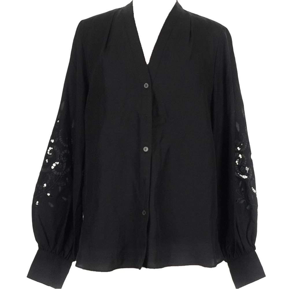 NWT Kobi Halperin Chrissy Eyelet Blouse Top Black Women’s Size S